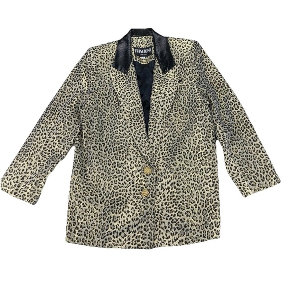 VTG Criscione New York Cache Womens Jacket Blazer Large Metallic Leopard Print - Picture 2 of 13